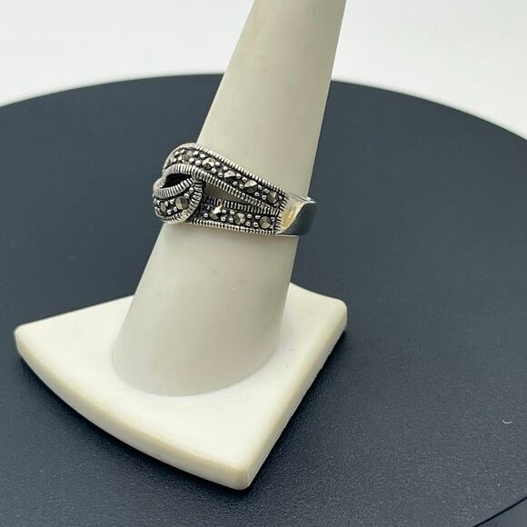 Sterling Silver 925 Marcasite Twist Knot Wrapped Ring Sz 8.25 - Picture 3 of 9